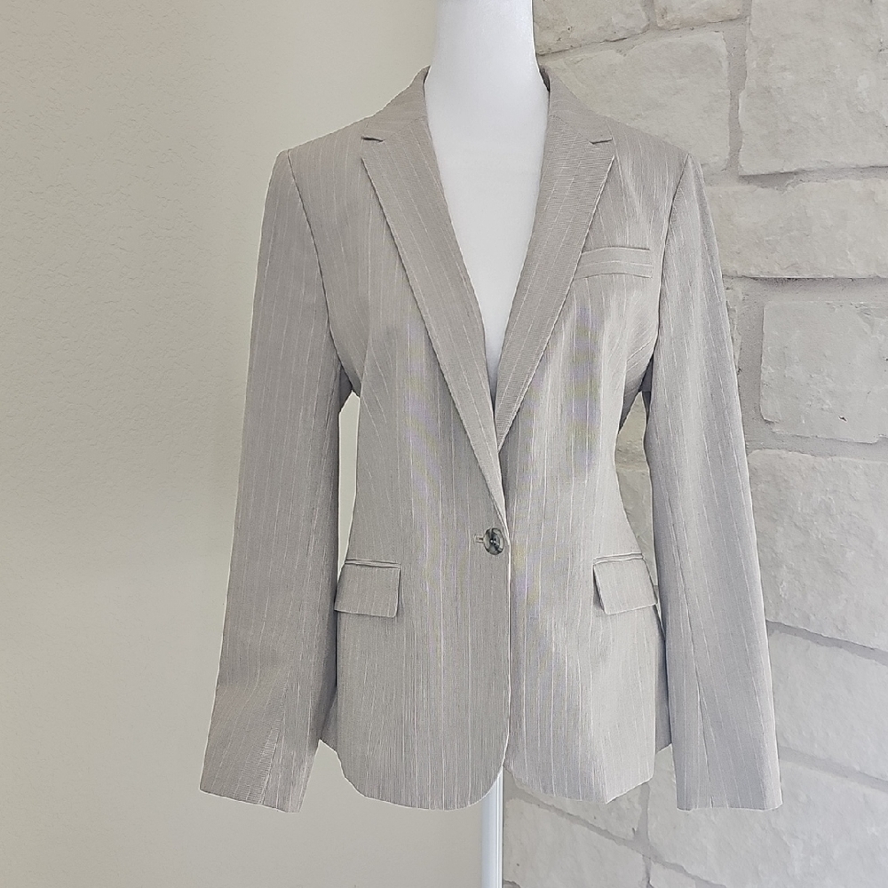 Talbots Pink Pinstripe Tan Blazer Suit Jacket Sz 8